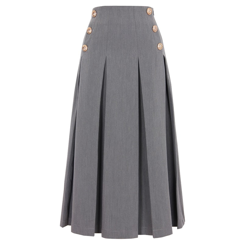 Button Midi Skirt-Black/Grey