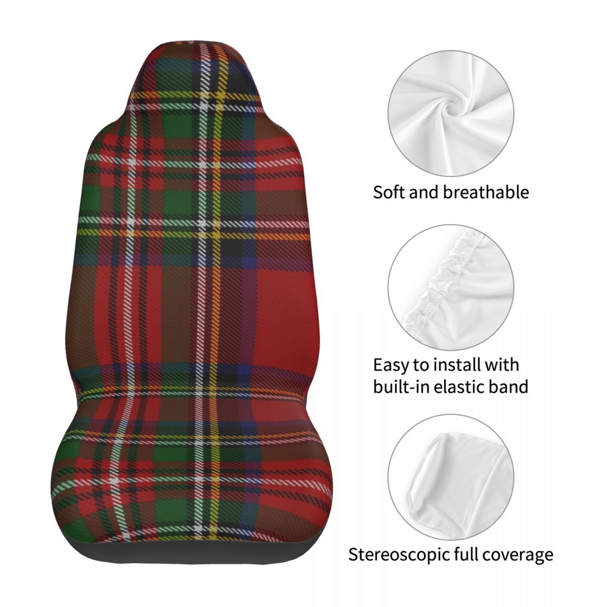 Classic Tartan Plaid Royal Stewart Scottish Car Seat Cover Custom Printing Universal Front Protector Accessories Cushion Set
