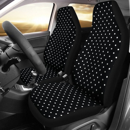 Black and White Polka dot Retro Vintage Style Polkadot Car Seat Covers Set SUV Universal Fit Front Bucket Seats Polkadots