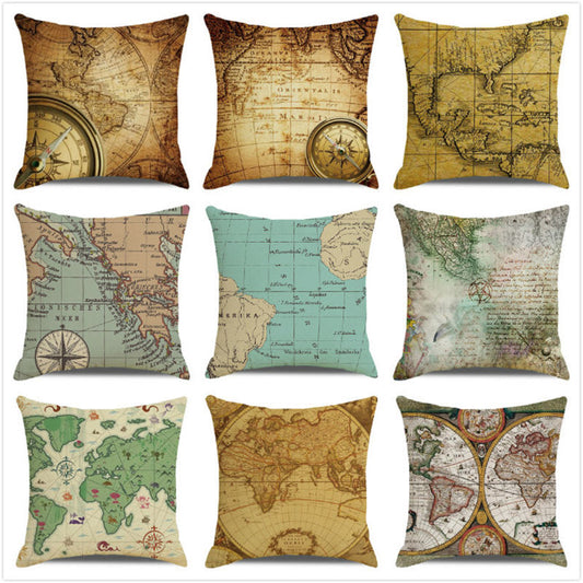 Vintage Nautical Map Pattern Throw Pillow Cushion Cover-Multiple Options