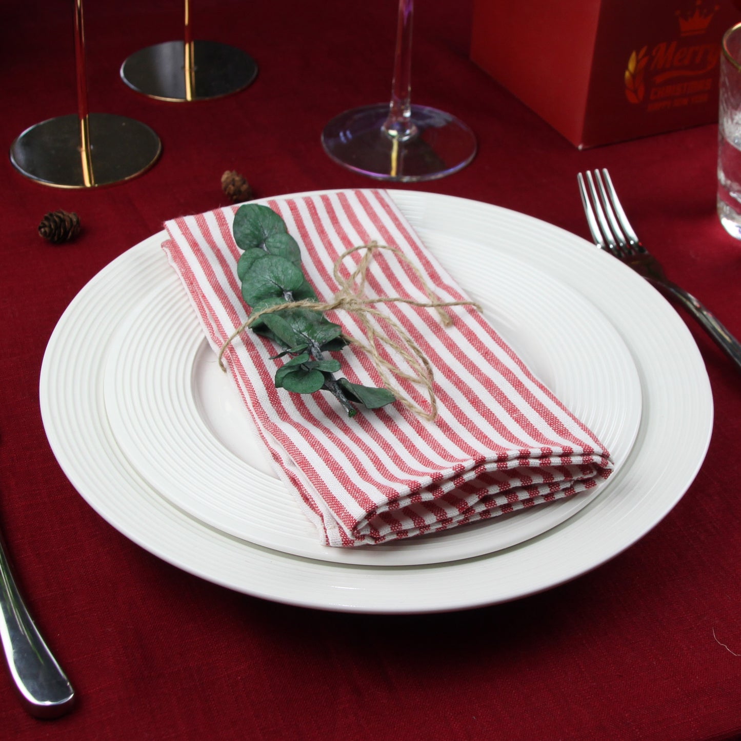 Striped Linen Cotton Blend Cloth Napkins Set of 12-Multiple Options
