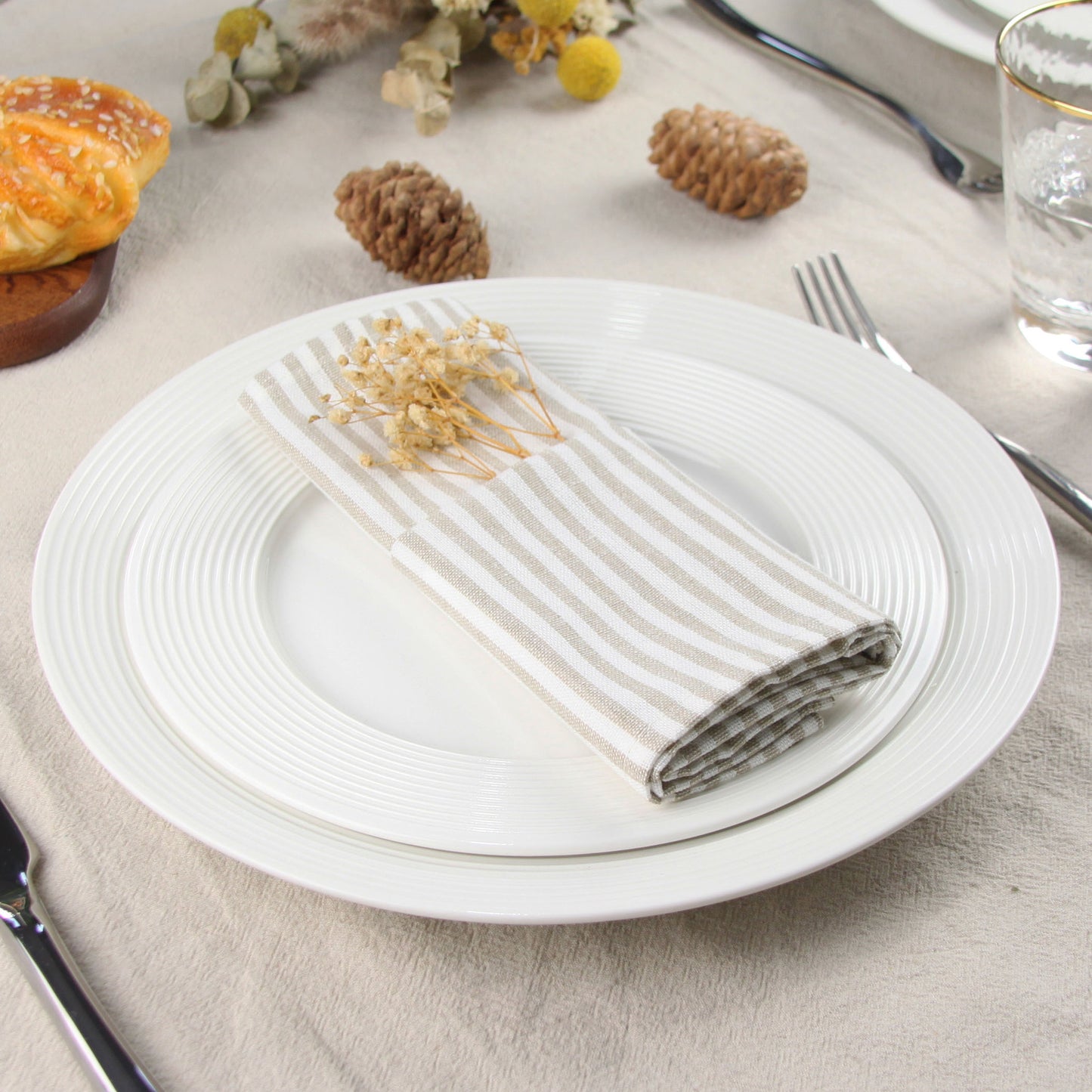 Striped Linen Cotton Blend Cloth Napkins Set of 12-Multiple Options