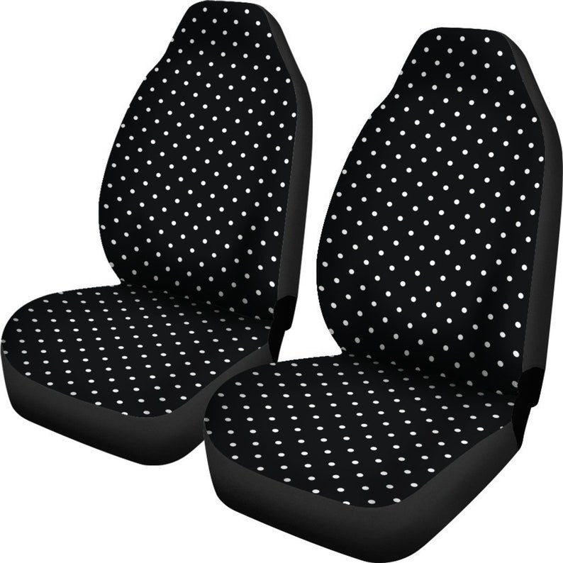 Black and White Polka dot Retro Vintage Style Polkadot Car Seat Covers Set SUV Universal Fit Front Bucket Seats Polkadots