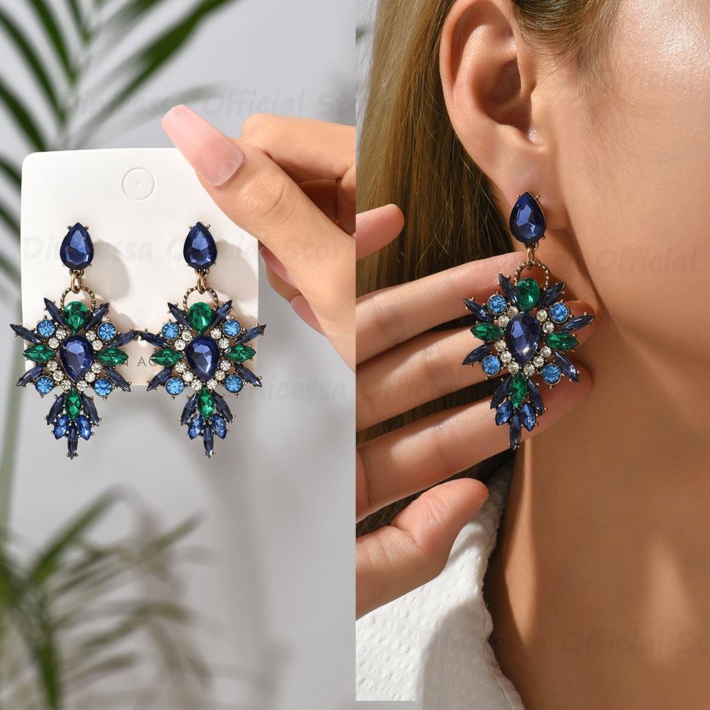 Blue Green Drop Earrings