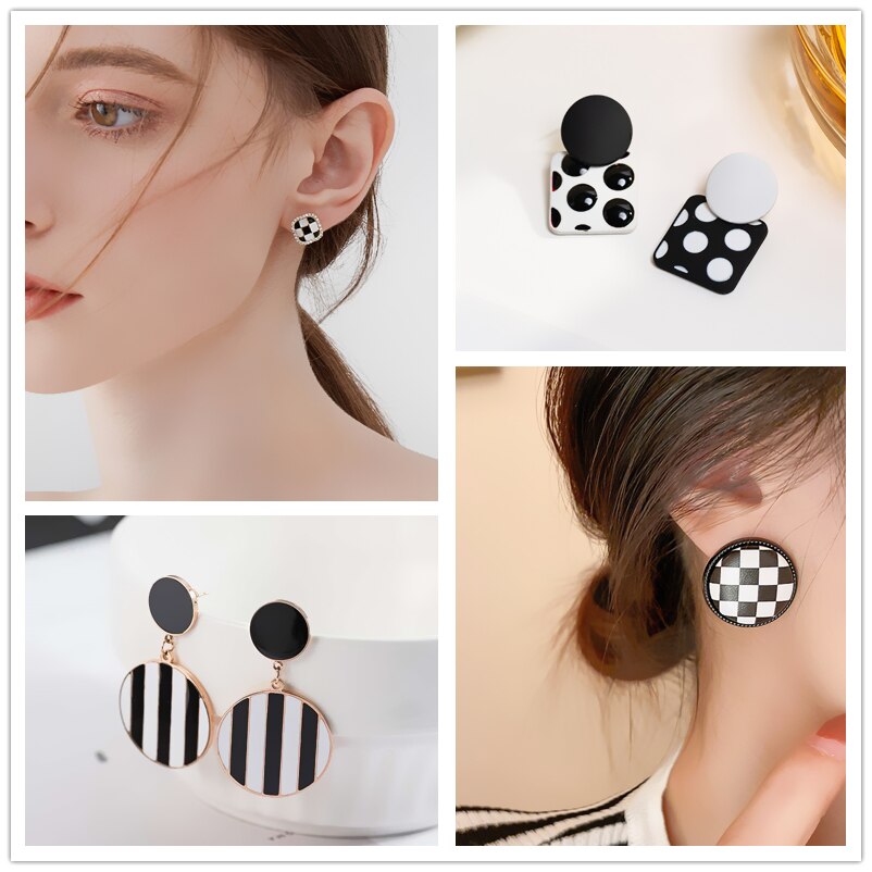 Black White Striped Drop Earrings-Multiple Options