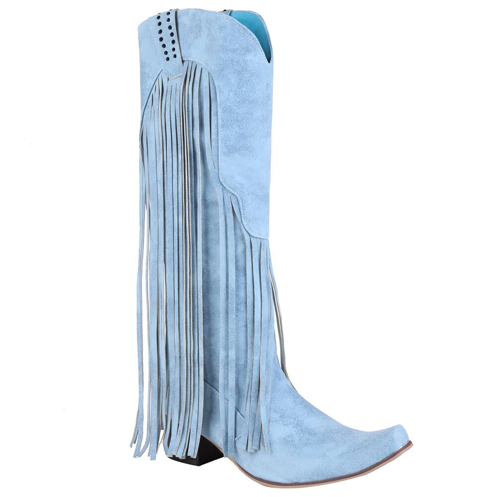 Cowboy Western Boots Fringe Stacked Heels Wide Calf Retro Riding Boots-Multiple Options
