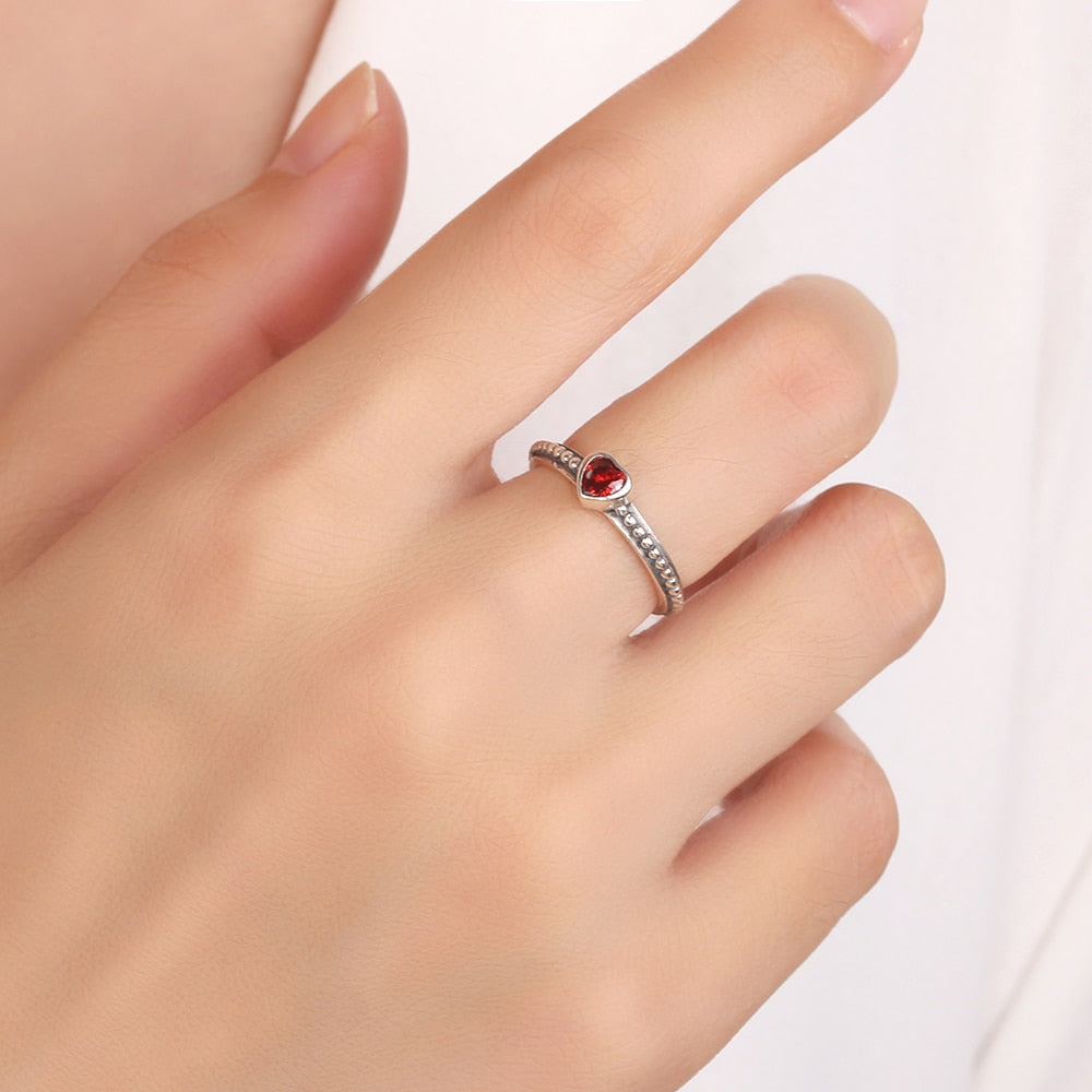 925 Sterling Silver Sweet Heart Ring-Red