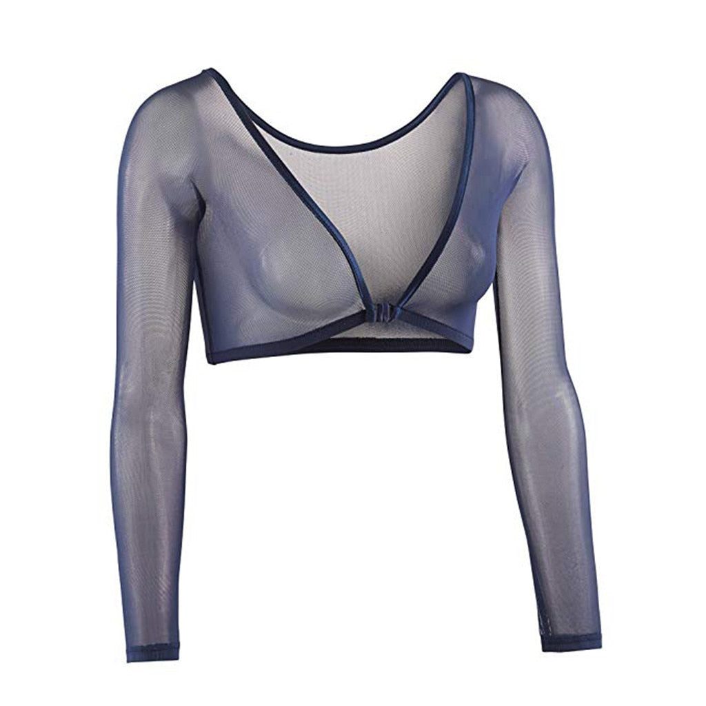 Long Sleeve Sheer Mesh Crop Top-Multiple Options