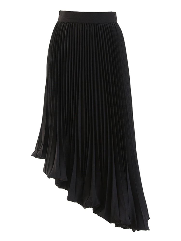 High Waist Ruched Midi Skirt-Red/Black