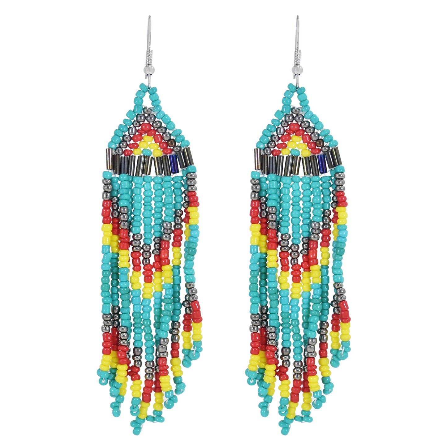 Beaded Bib Statement Choker Necklace/Earrings/Set-Multicolor