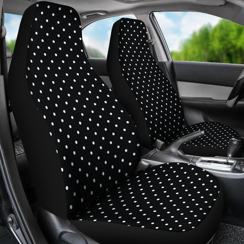 Black and White Polka dot Retro Vintage Style Polkadot Car Seat Covers Set SUV Universal Fit Front Bucket Seats Polkadots