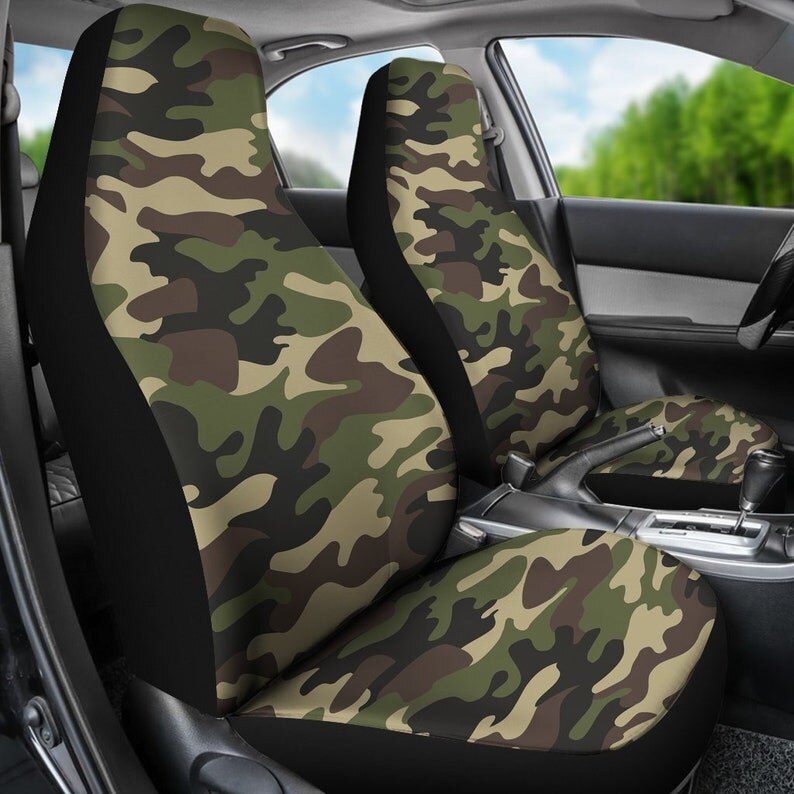 Army Green Camouflage Car Seat Covers Pair, 2 Front Car Seat Covers, Seat Cover for Car, Car Seat Protector, Car Accessory
