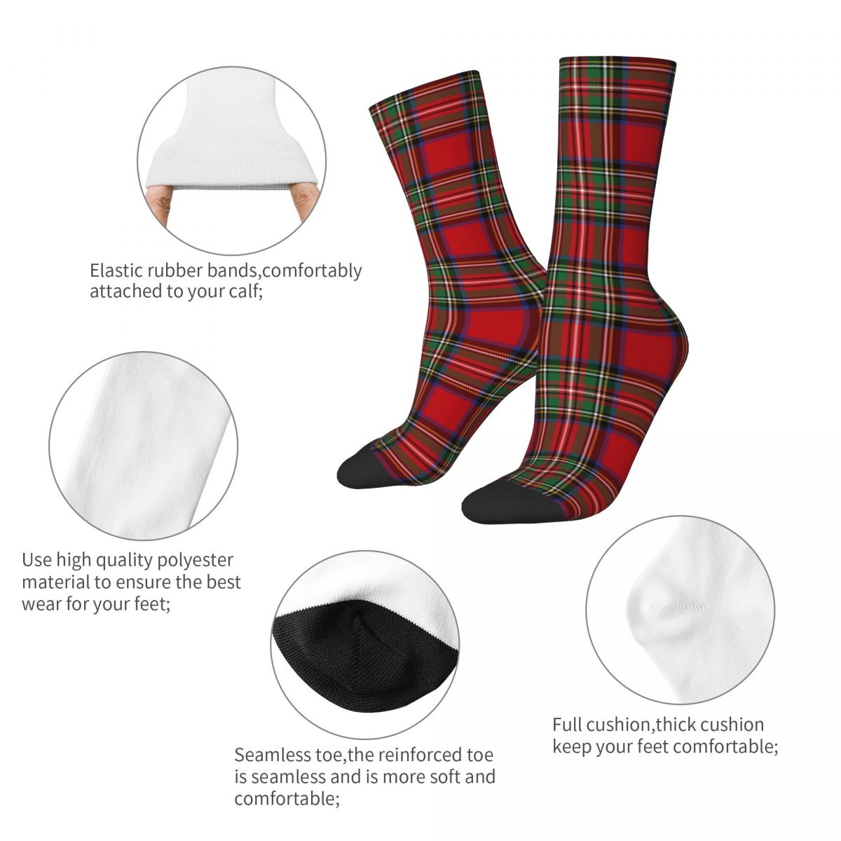 Tartan Plaid Black Red Unisex Tube Socks