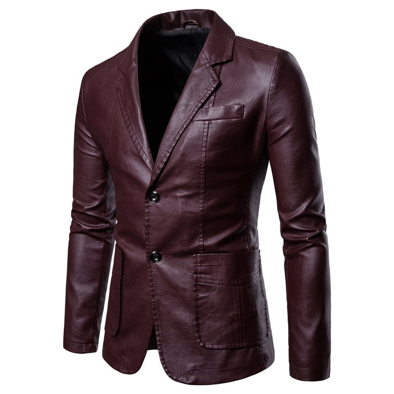 Faux Leather Blazer Jacket Coat-PU/Multiple Options
