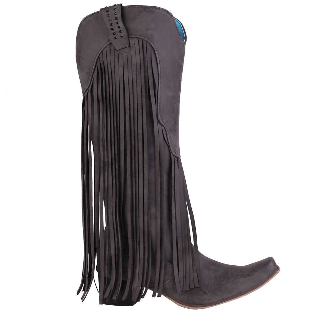 Cowboy Western Boots Fringe Stacked Heels Wide Calf Retro Riding Boots-Multiple Options