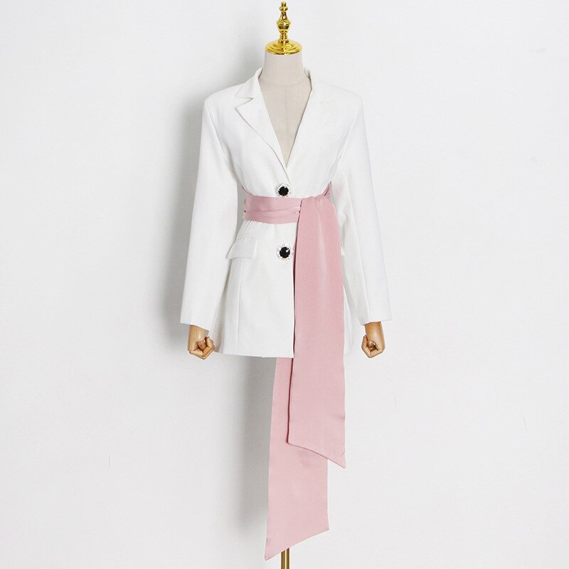 Long Sleeve Backless with Pink Bow Blazer Jacket-Black/White
