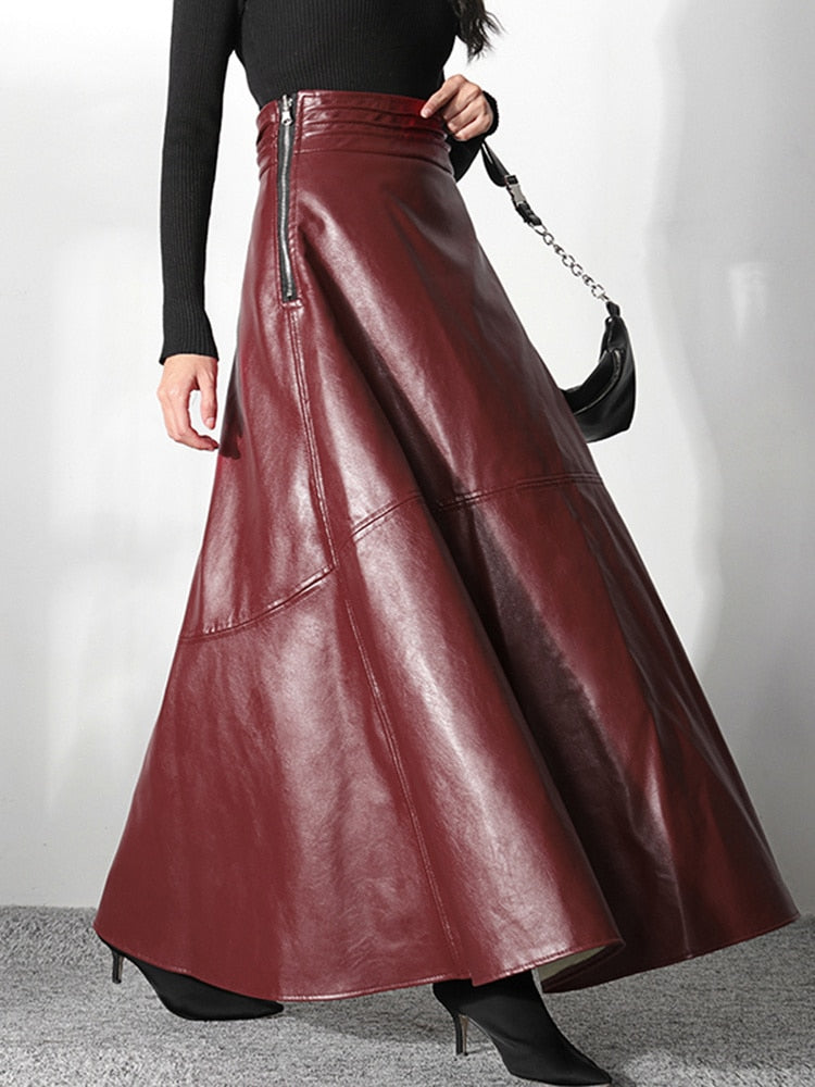 Faux Leather High Waist Midi Skirt-Multiple Options