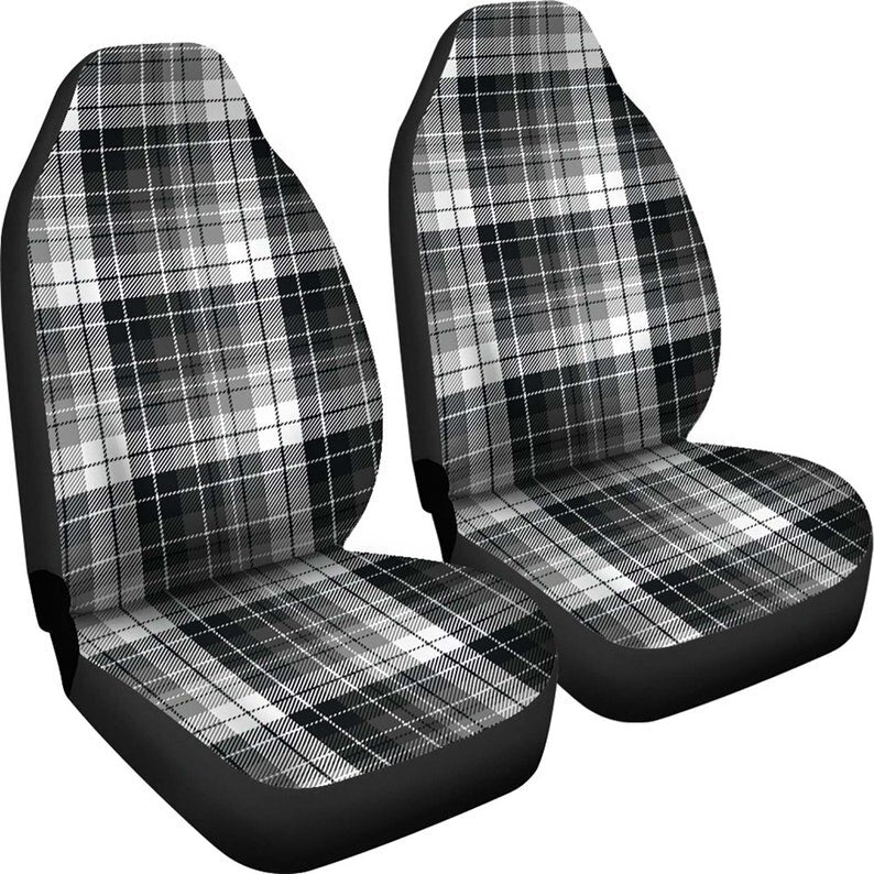 Plaid Car Seat Covers Gray, White, Black Tartan Pattern Seat Covers Set of 2 Plaid Car Accessories Universal Fit Bucket Seat Pro