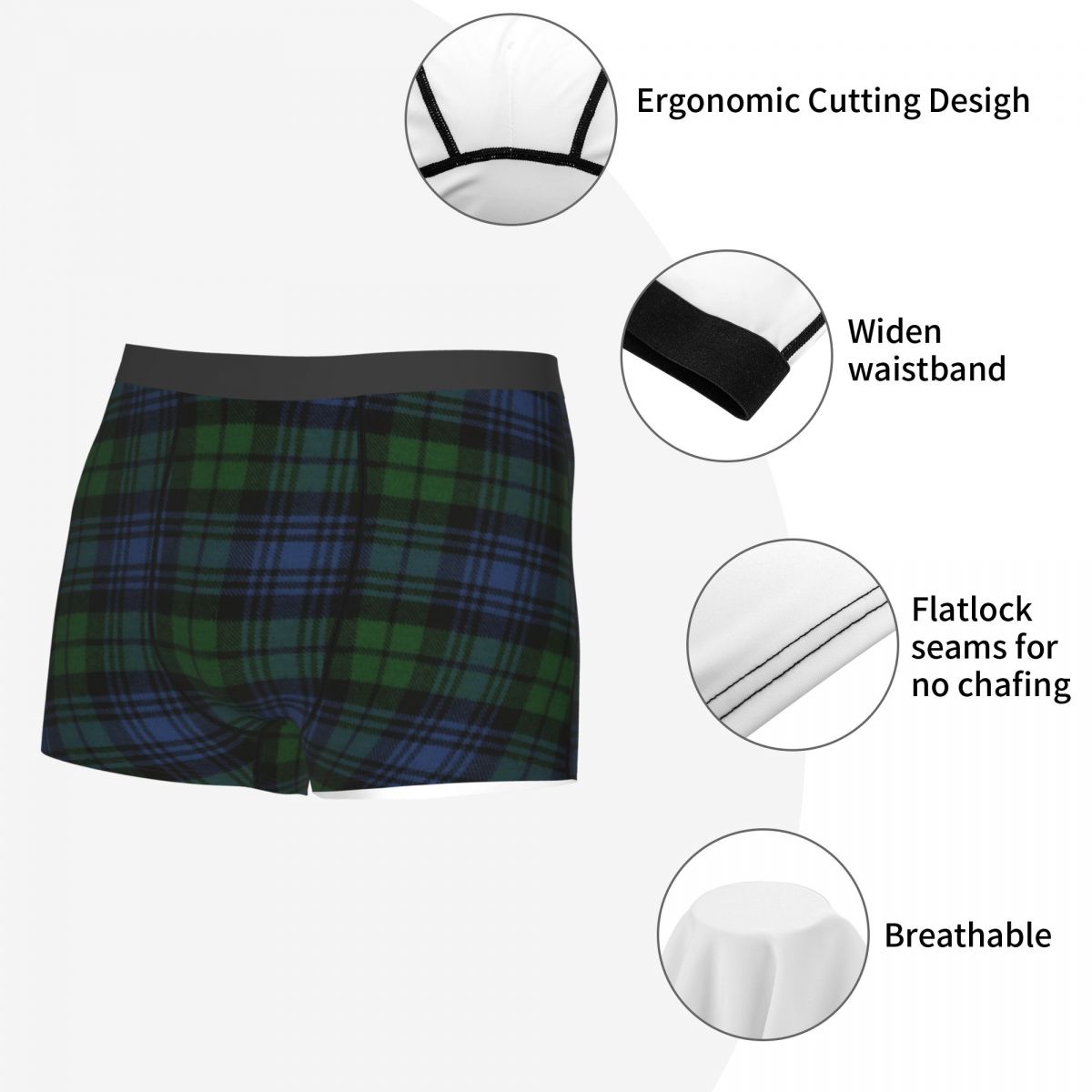Ancient Scottish Tartan Underwear Print Geometric Plaid Boxer Short Briefs-Multiple Options