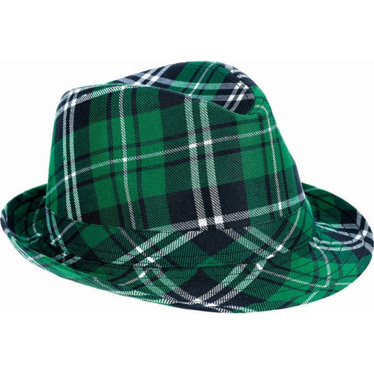 Plaid Unisex Fedora Hat-Green/Navy/White