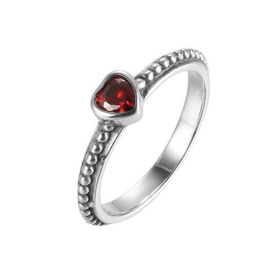 925 Sterling Silver Sweet Heart Ring-Red