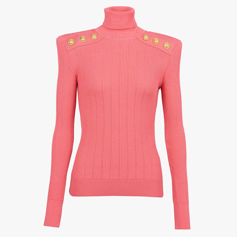 Long Sleeve Turtleneck Sweater-Black/Coral Red