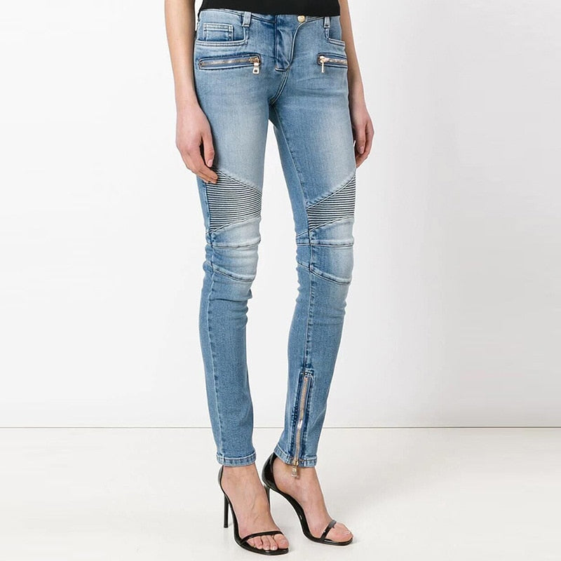 Washed Denim Skinny Pants-Blue