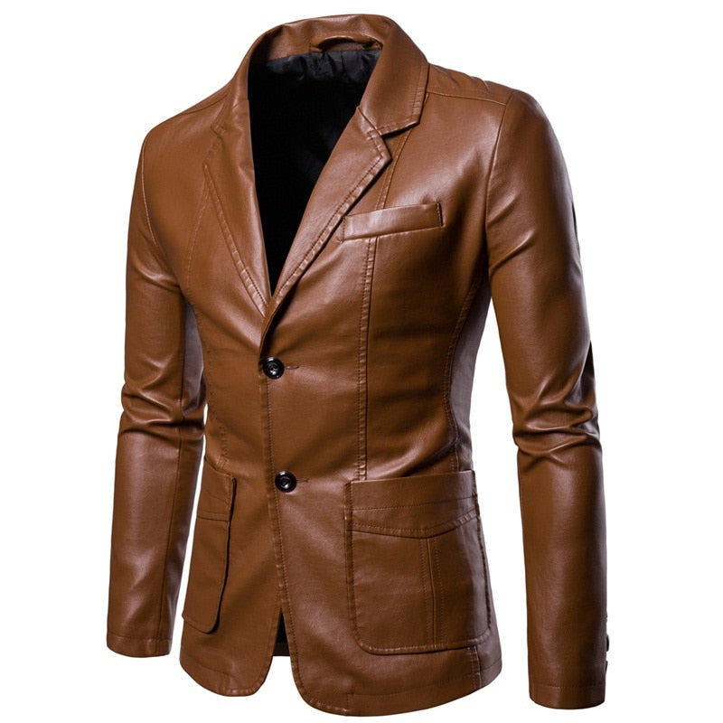 Faux Leather Blazer Jacket Coat-PU/Multiple Options