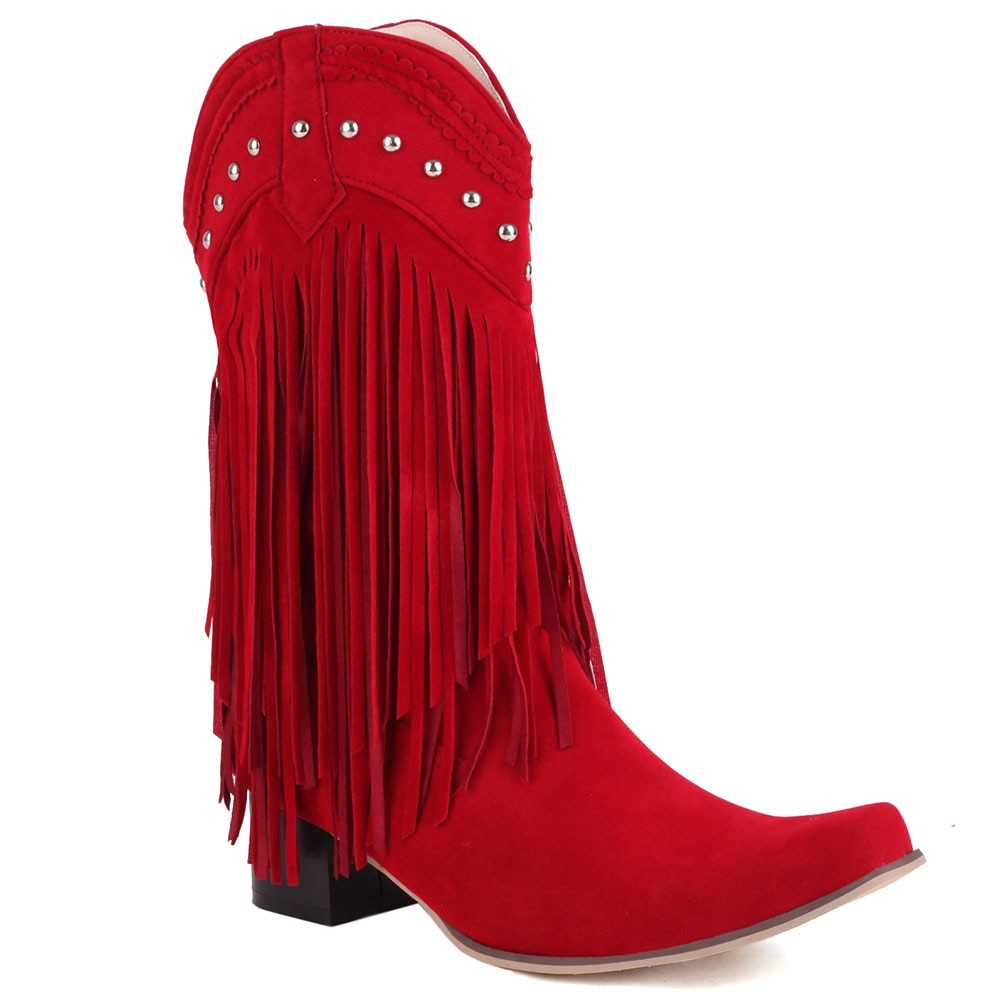 Cowboy Western Boots Fringe Stacked Heels Wide Calf Retro Riding Boots-Multiple Options