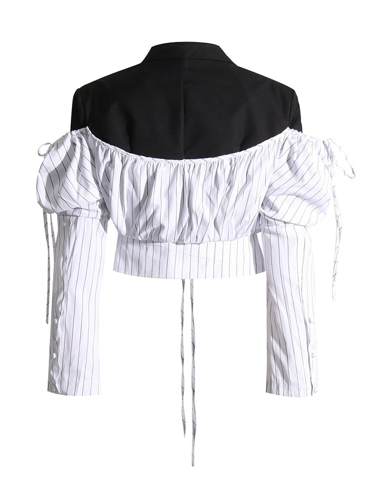 Long Sleeve Striped Colorblock Top-Black/Coffee