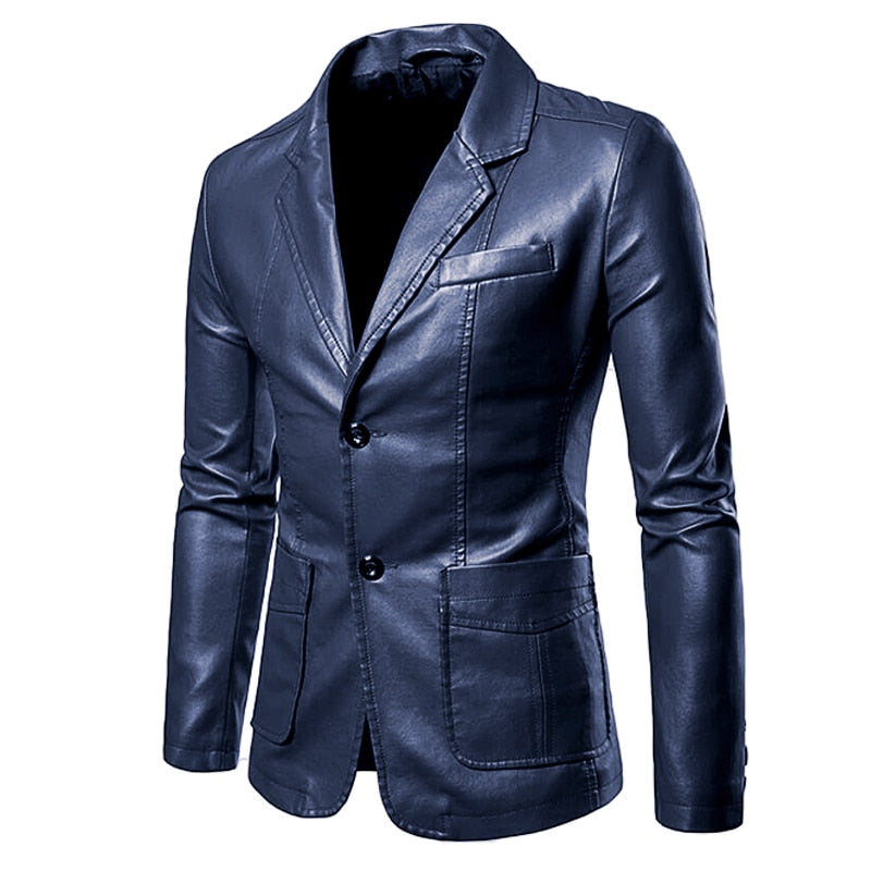 Faux Leather Blazer Jacket Coat-PU/Multiple Options