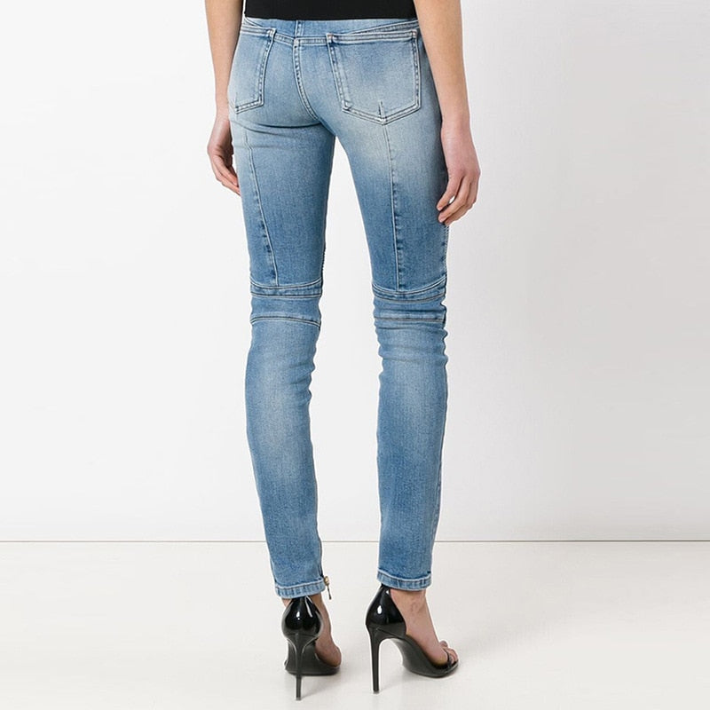 Washed Denim Skinny Pants-Blue
