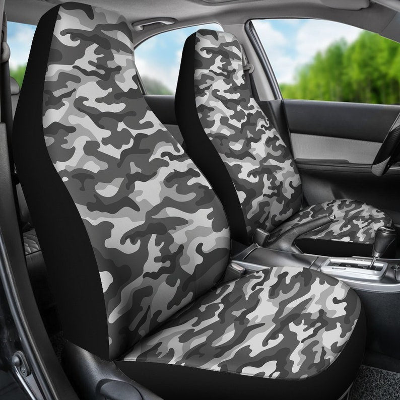 Grey Camouflage Car Seat Covers Pair, 2 Front Car Seat Covers, Seat Cover for Car, Car Seat Protector, Car Accessory