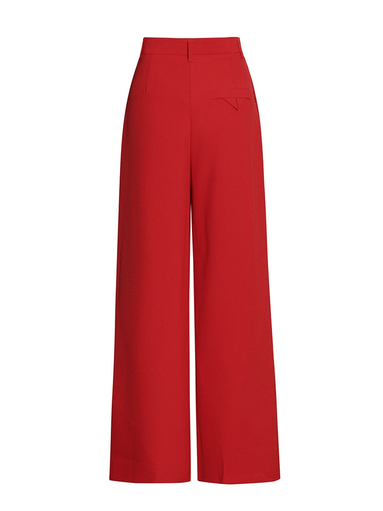 High Waist Wide Leg Pants-Red