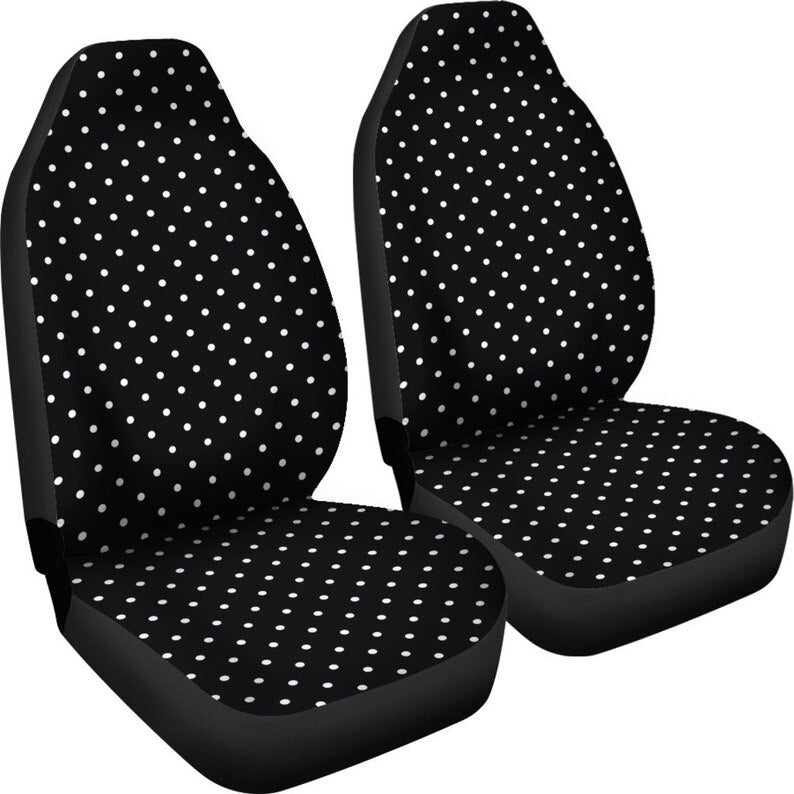 Black and White Polka dot Retro Vintage Style Polkadot Car Seat Covers Set SUV Universal Fit Front Bucket Seats Polkadots