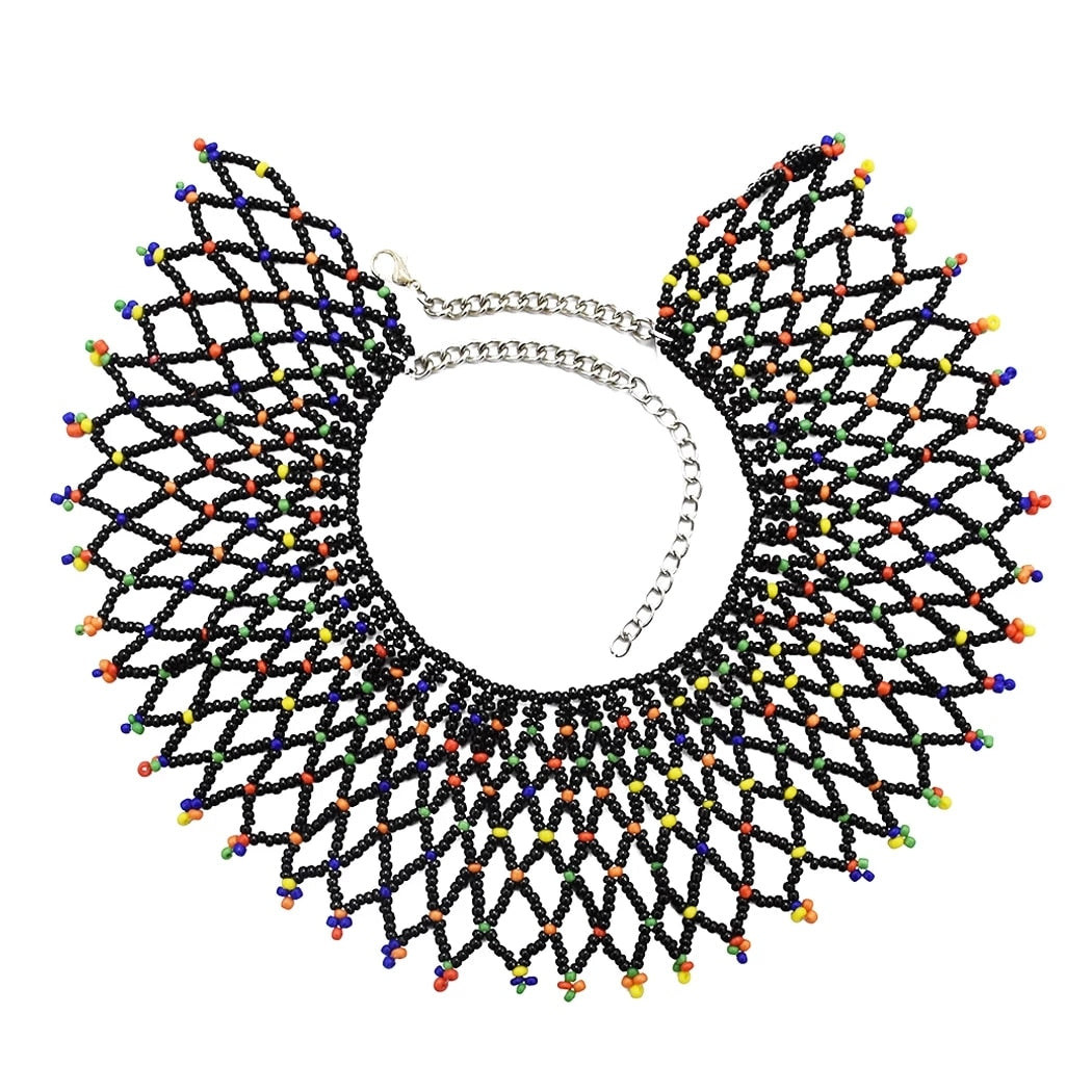 Beaded Bib Statement Choker Necklace/Earrings/Set-Multicolor