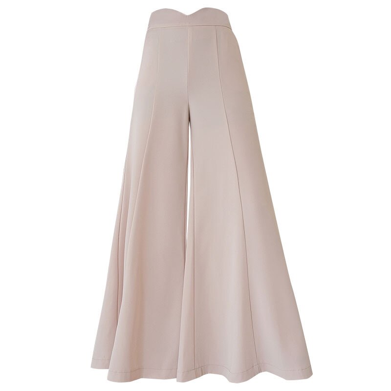 High Waist Loose Full Length Wide Leg Pants-Khaki/Apricot
