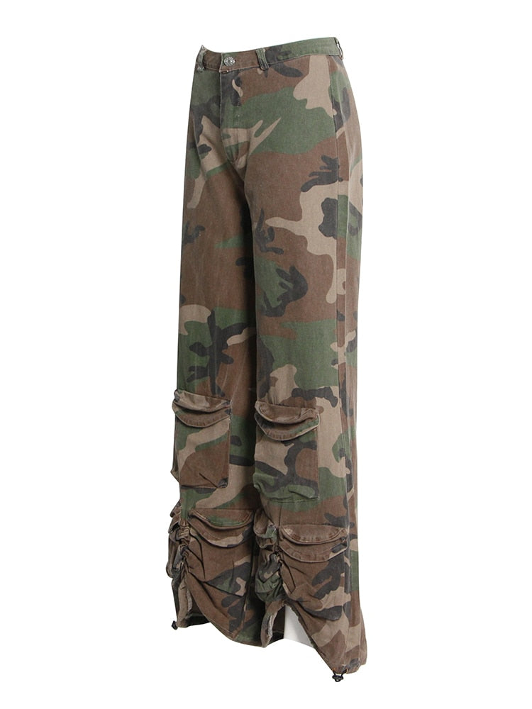 High Waist Wide Leg Pants-Camouflage