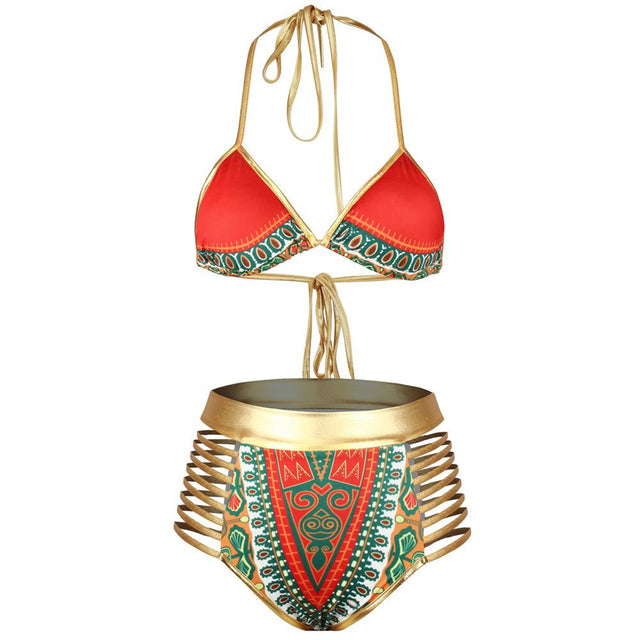 African Golden Halter High Waisted Bikini-Multiple Color Options Available