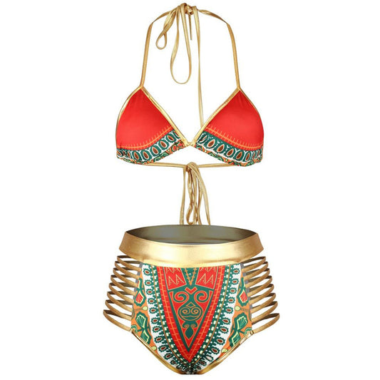 African Golden Halter High Waisted Bikini-Multiple Color Options Available