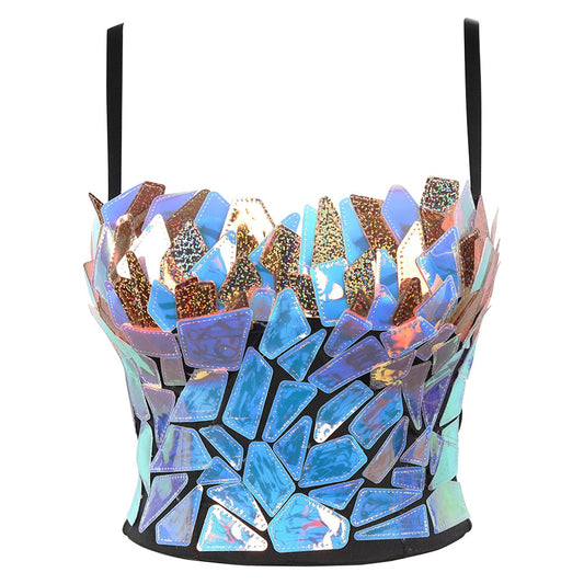 Sequin Corset Crop Top-Black/White