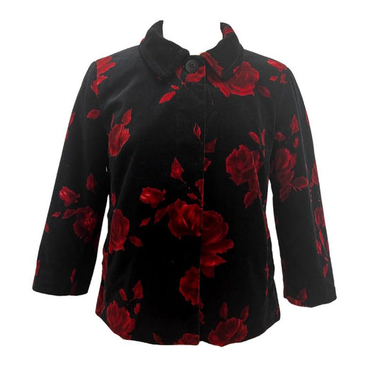 Talbots Rose Velvet Blazer Jacket-Vintage Black+Red EUC