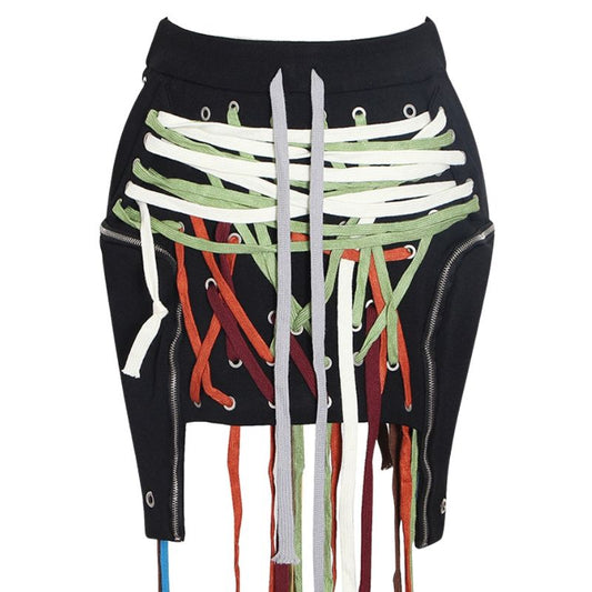 High Waist Bandage Mini Skirt-Black