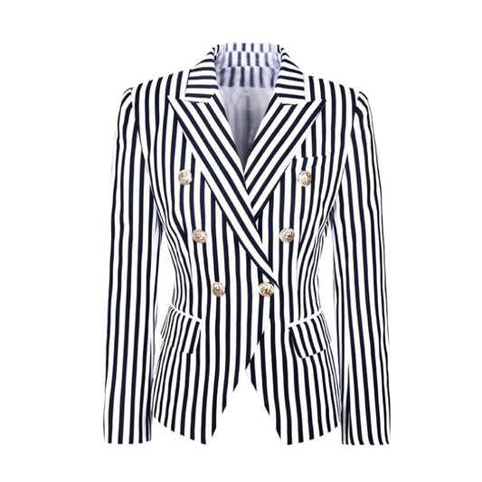 Striped Blazer Jacket-Black/Blue
