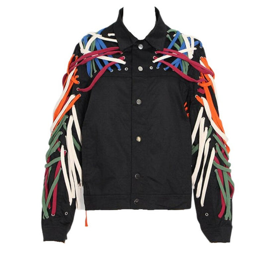 Long Sleeve Cross Bandage Jacket-Red/Beige/Black