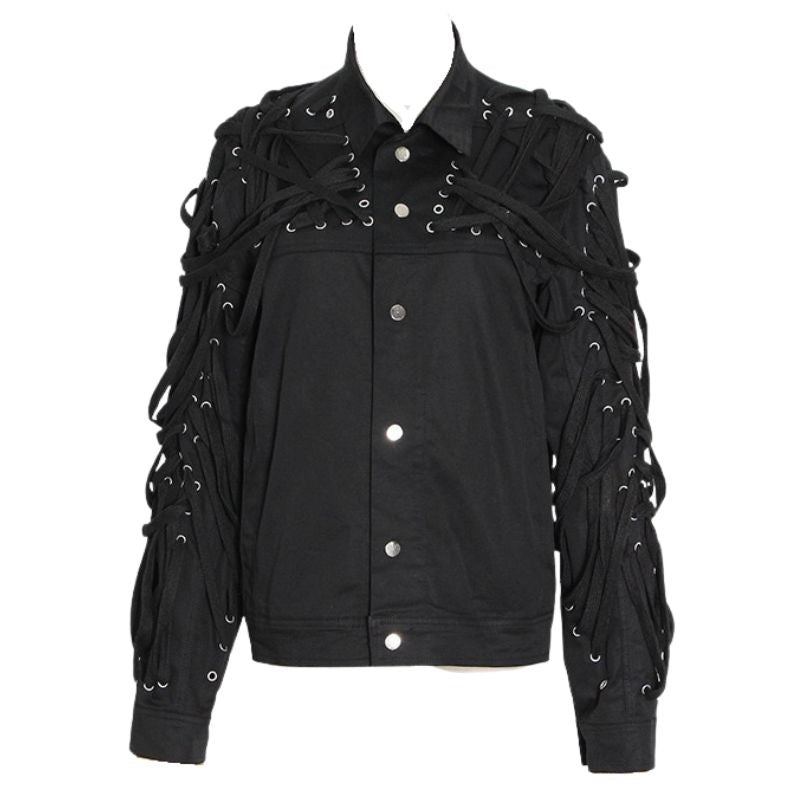Long Sleeve Cross Bandage Jacket-Red/Beige/Black