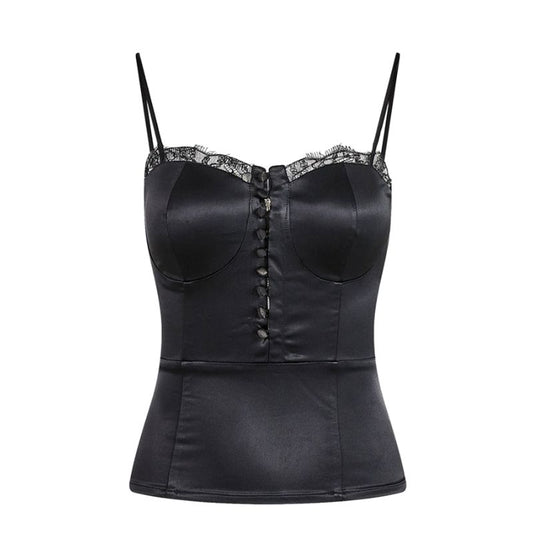 Lace Trim Cami Top-Black