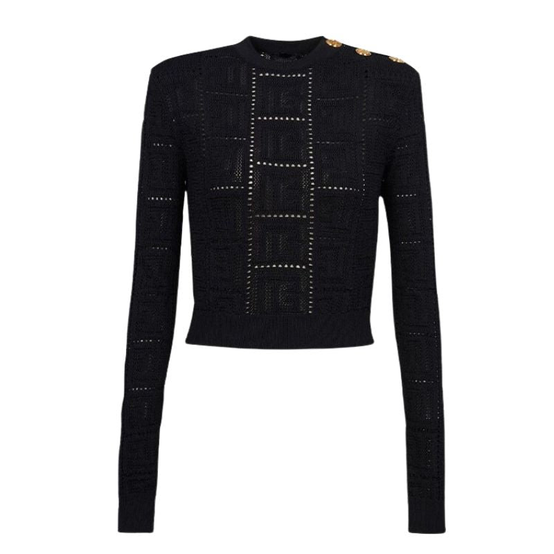 Long Sleeve Hollow Out Cropped Sweater Top-Orange/Black