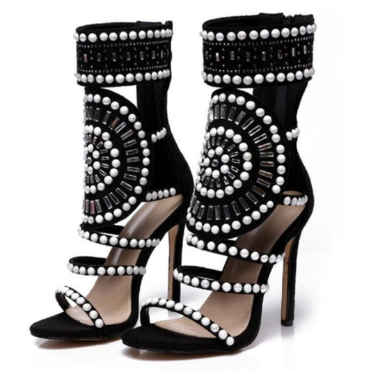 Open Toe Rhinestone Design Crystal Ankle High Heels-Multiple Options