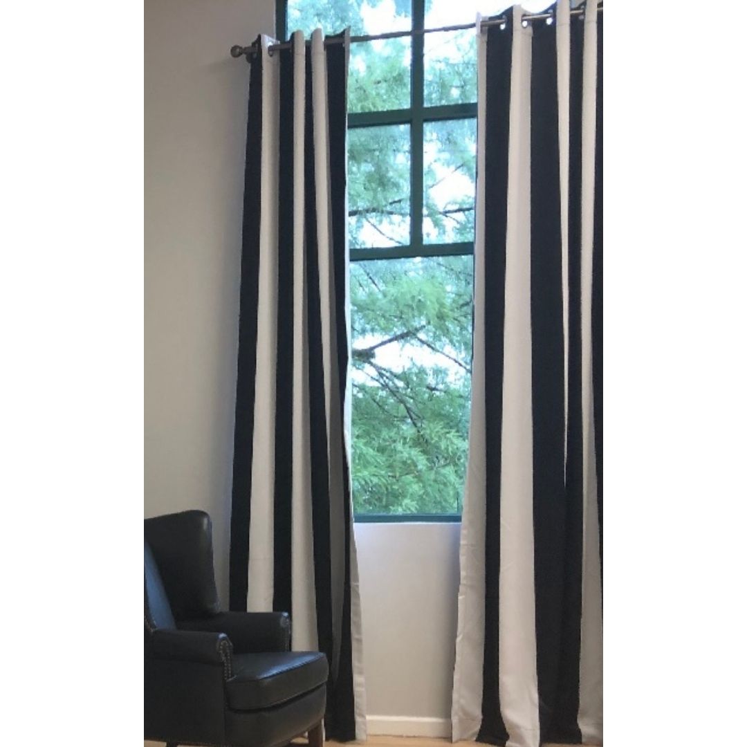 Exclusive Fabrics Awning Black & Fog White Stripe GR Blkt Curtain Pair - 50 x 120